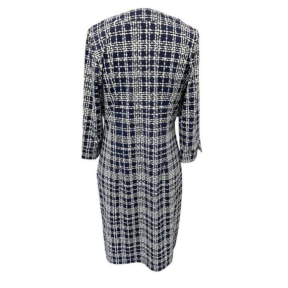 Katherine Way Dress Medium Navy Blue Window Pane Polka Dot Plaid UPF 50 Shift - Picture 3 of 5
